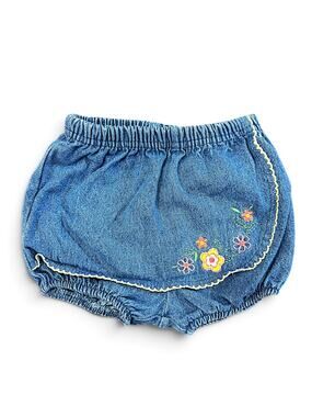 Vintage Baby Girl Denim Bubble Bloomers | Embroidered Floral Diaper Cover